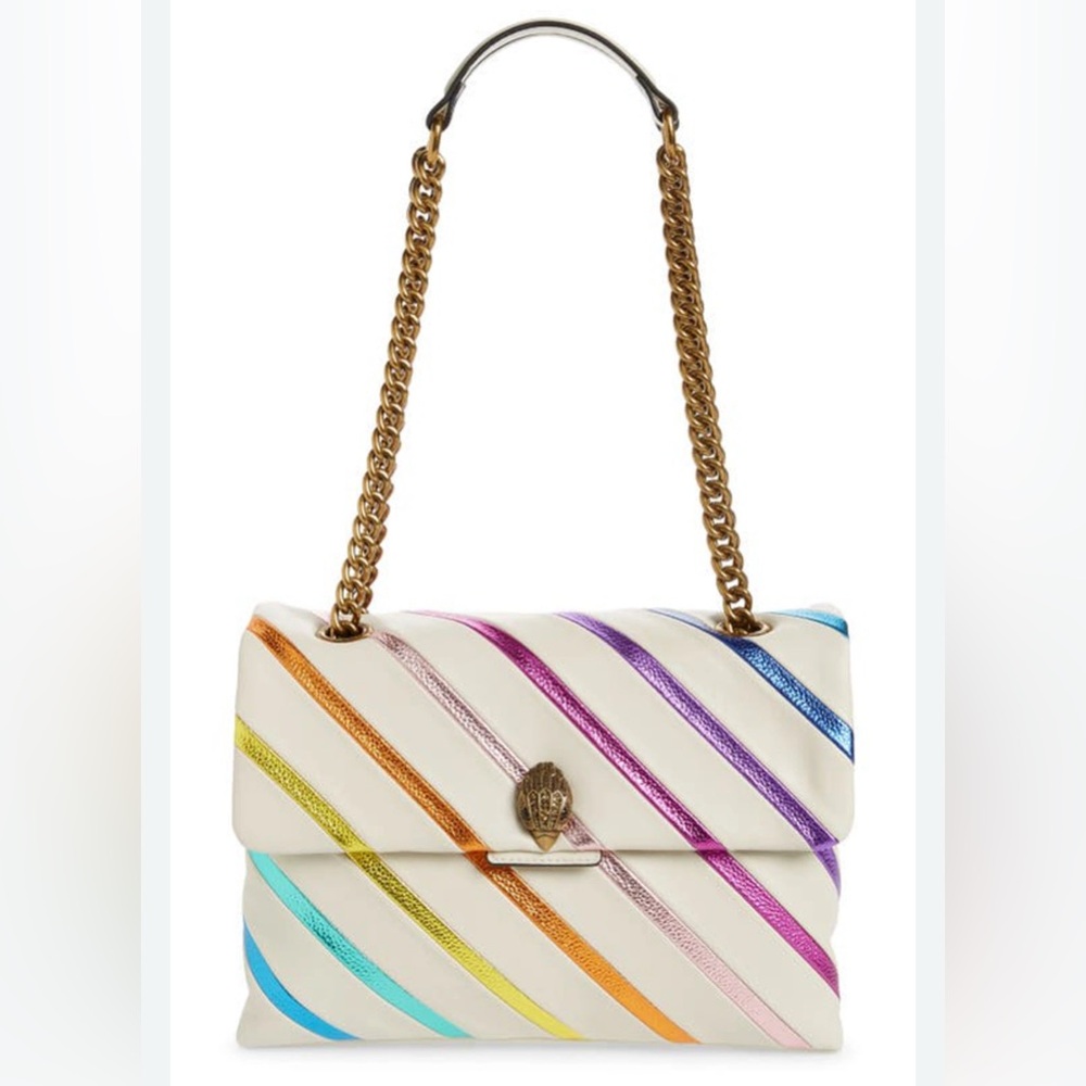 Kurt Geiger London Kensington Rainbow 🌈 Stripe Leather Shoulder Bag